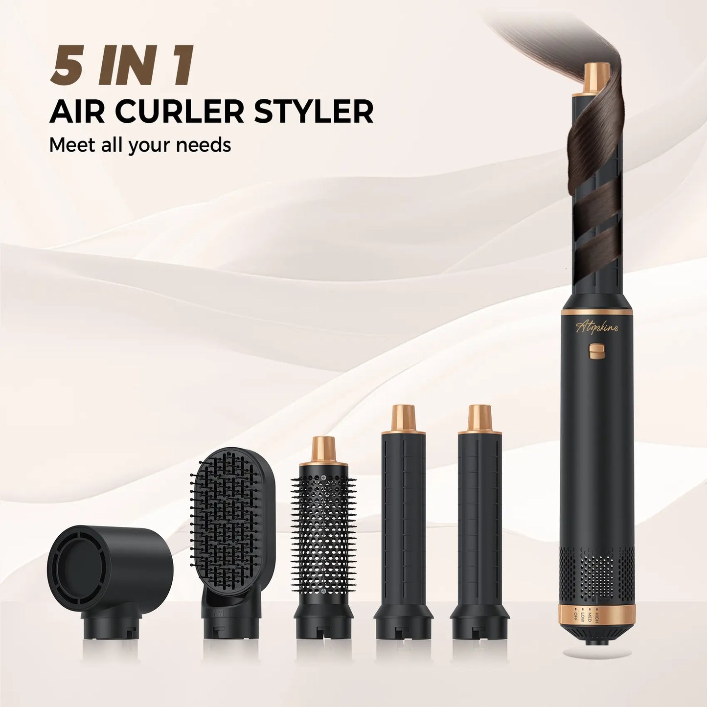 ATOPSKINS 5-in-1 Air Styler, Lightweight Hair Dryer & Hot Air Curlers with Diffuser & Curly Hair Brush