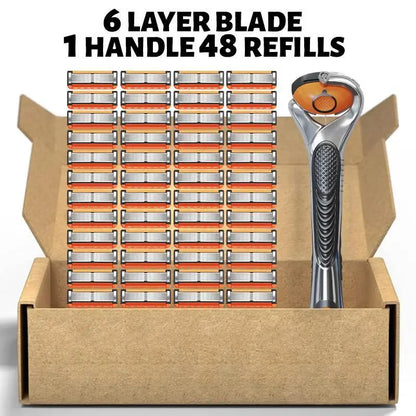 24/48PCS Razor Blade Refill Kit with Handle, Precision Stainless Steel Blades for Face, Head & Body Shaving